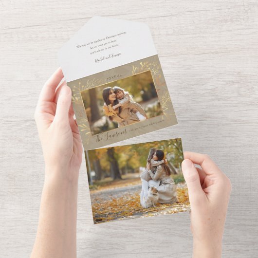 Elegantes Artisan Gold Blätter Foto All In One Einladung (Abreißen)