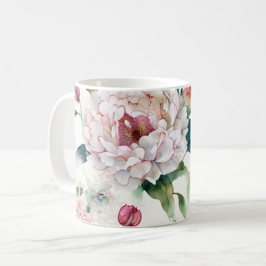 Elegantes, asiatisches Blumenmuster Kaffeetasse (Vorderseite Links)