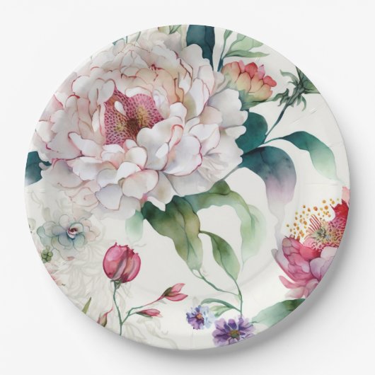 Elegantes, asiatisches Blumenmuster Pappteller (Vorderseite)