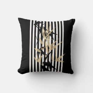 Elegantes asiatisches Schwarz-Weiß-Streifen-Gold-B Kissen
