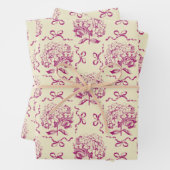 Elegantes ästhetisches Hydrangea Bow Pink Toile Mu Geschenkpapier Set (Beispiel)