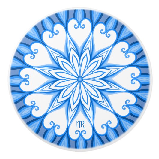 Elegantes ästhetisches White & Blue Mandala Mit Mo Keramikknauf (Vorderseite)