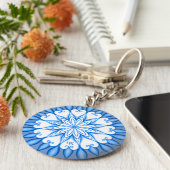 Elegantes ästhetisches White & Blue Mandala Mit Mo Schlüsselanhänger (Seite)