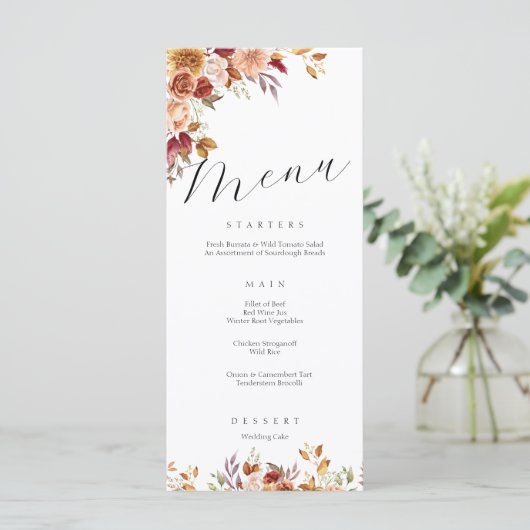 Elegantes autotanisches Hochzeitsmenü Menükarte (Stehend Vorderseite)