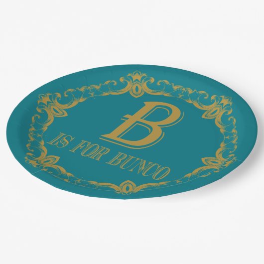 Elegantes B ist für Bunco Pappteller (Schrägansicht)