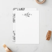 Elegantes B&W Floral mit Monogramm Mitteilungskarte (Vorderseite/Rückseite Beispiel)