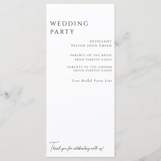 Elegantes B/W Hochzeitsprogramm für Weiße Flora Menükarte (Rückseite)