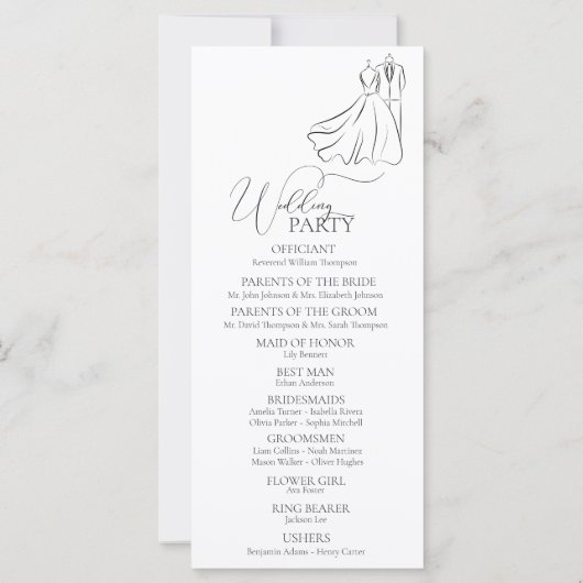 Elegantes B&W Tux & Dress-Hochzeitsprogramm (Rückseite)