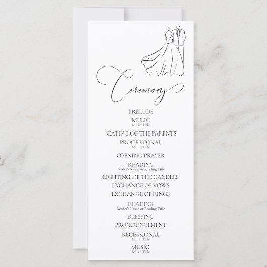 Elegantes B&W Tux & Dress-Hochzeitsprogramm (Vorderseite)