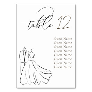 Elegantes B&W Tux & Dress Wedding Seating Chart Tischnummer