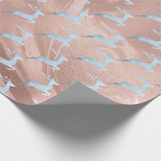Elegantes Baby Blue Weihnachtsrentiermuster Geschenkpapier (Ecke)