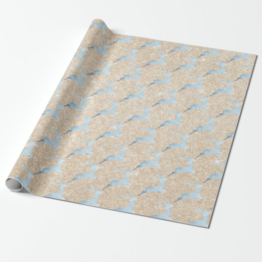 Elegantes Baby Blue Weihnachtsrentiermuster Geschenkpapier (Ungerollt)