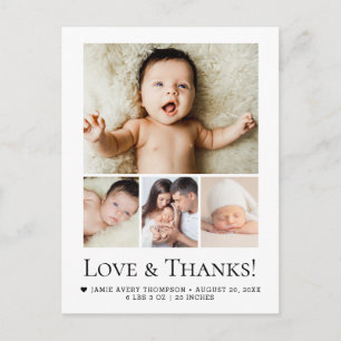 Elegantes Baby Boy Love und Dank 4 Foto-Collage Postkarte