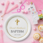 Elegantes Baby Boy Taufe White & Gold Cross Pappteller (Party)