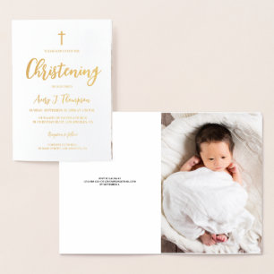 Elegantes Baby Christening Custom Foto Folienkarte