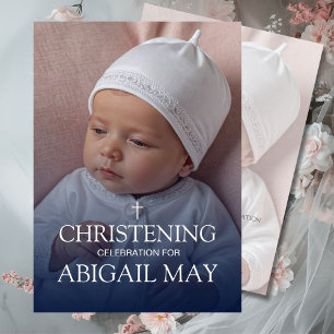Elegantes Baby Christening Foto Minimalistisch Einladung
