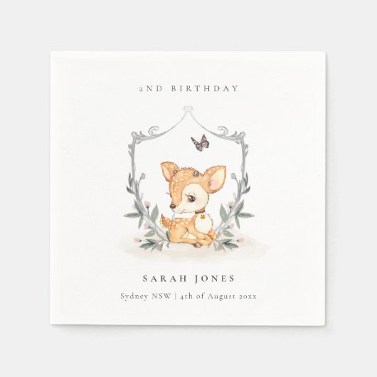 Elegantes Baby Deer Blumengebirge Wappen jeden Geb Serviette (Vorderseite)