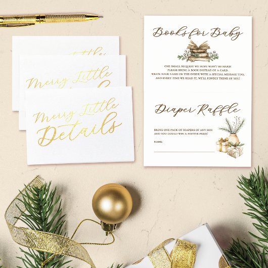 Elegantes Baby Duschbücher und Windeln Raffle Gold Folienkarte