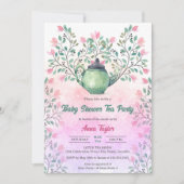 Elegantes Baby Dusche Tee Party Teapot Flora Einladung (Vorderseite)