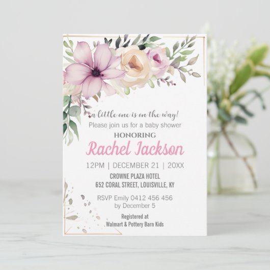 Elegantes Baby-Duschgemälde Botanisch Einladung (Stehend Vorderseite)