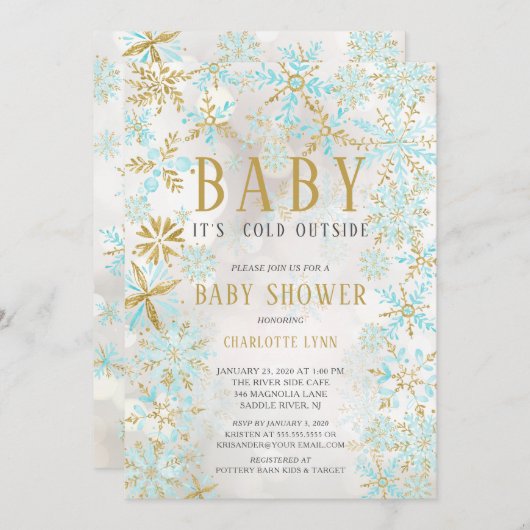 Elegantes Baby Es ist kalte Outside Boys Babydusch Einladung (Vorne/Hinten)