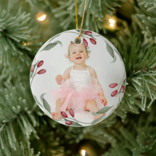 Elegantes Baby-Foto Erstes Weihnachten Kranz Keramik Ornament