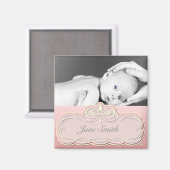 Elegantes Baby Foto Keepake - Rosa Magnet (Vorderseite/Rückseite)