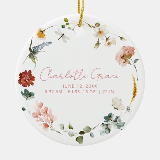 Elegantes Baby Foto Pink Garden Blume Geburtsstund Keramik Ornament (Vorne)