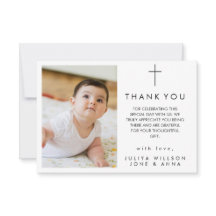 Elegantes Baby Foto Taufe Danke Karte
