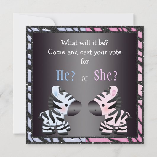 Elegantes Baby-Geschlecht decken Zebras u. Einladung (Rückseite)