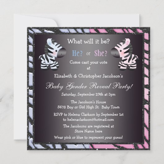 Elegantes Baby-Geschlecht decken Zebras u. Einladung (Vorderseite)