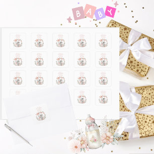 Elegantes Baby Girl Pinker Elefant Baby Shower Quadratischer Aufkleber