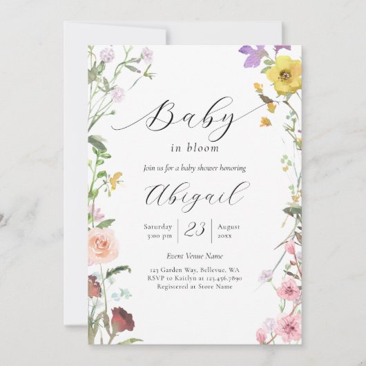 Elegantes Baby in Blütendusche der Wildblume Einladung (Vorderseite)
