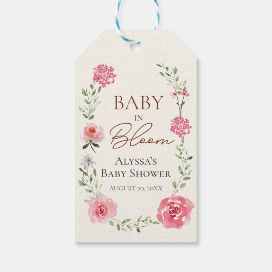 Elegantes Baby in Blütenwasser-Babydusche Geschenkanhänger (Rückseite)