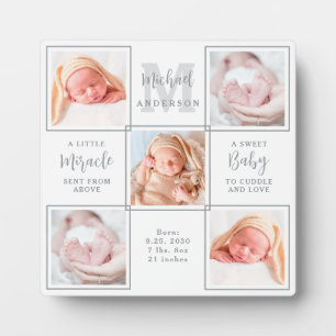 Elegantes Baby Neugeborene Personalisiert 5 Foto C Fotoplatte