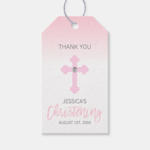Elegantes Baby-Rosa-Kreuz DANKEN IHNEN Taufmädche Geschenkanhänger