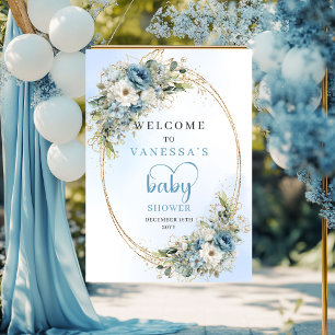 Elegantes Baby-Shower-Plakat Dusty Blue Aquarell Poster