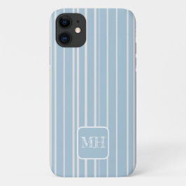 Elegantes Babyblau gestreift mit Monogramm Case-Mate iPhone Hülle