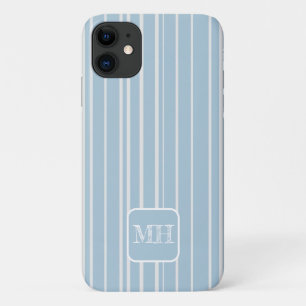 Elegantes Babyblau gestreift mit Monogramm Case-Mate iPhone Hülle