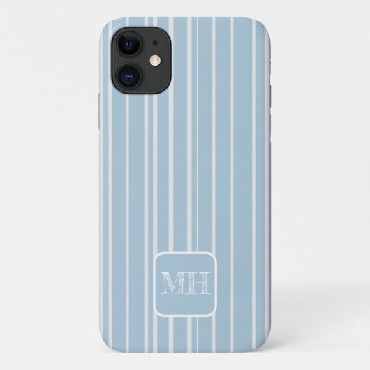 Elegantes Babyblau gestreift mit Monogramm Case-Mate iPhone Hülle (Rückseite)