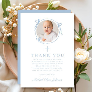 Elegantes Babyblaues religiöses Kreuz Taufe Dankeskarte
