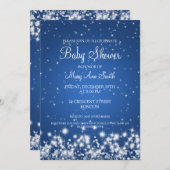 Elegantes Babyparty-Winter-Schein-Blau Einladung (Vorne/Hinten)