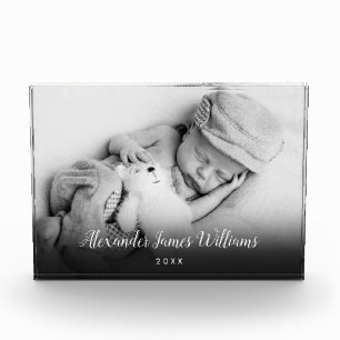 Elegantes Babyschrift-Namen-Andenken Fotoblock