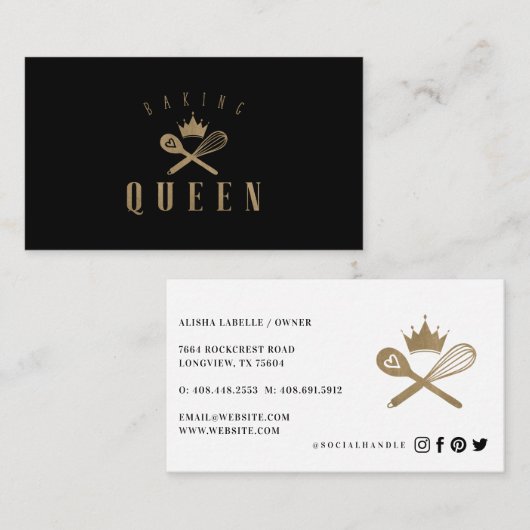 Elegantes Backen Queen Bakers Whisk & Spoon Crown Visitenkarte (Vorne/Hinten)