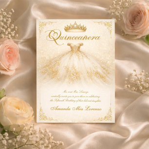 Elegantes Ballkleid Ivory & Gold Quinceanera Einladung