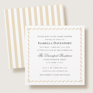 Elegantes Band Baby Shower Skript Streifen Gold Einladung