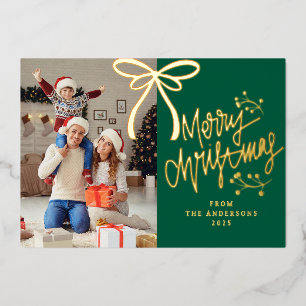 Elegantes Band- und Beeren-Weihnachtsfamilienfoto Folien Feiertagskarte