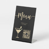 Elegantes Bar Menu Gold Cocktail Glas QR Code Sockelschild (Vorderseite)