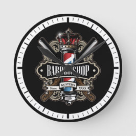 Elegantes Barberloch und Kronlogo personalisieren Runde Wanduhr