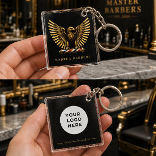Elegantes Barbershop-Logo mit Golden Eagle-Brandin Schlüsselanhänger
